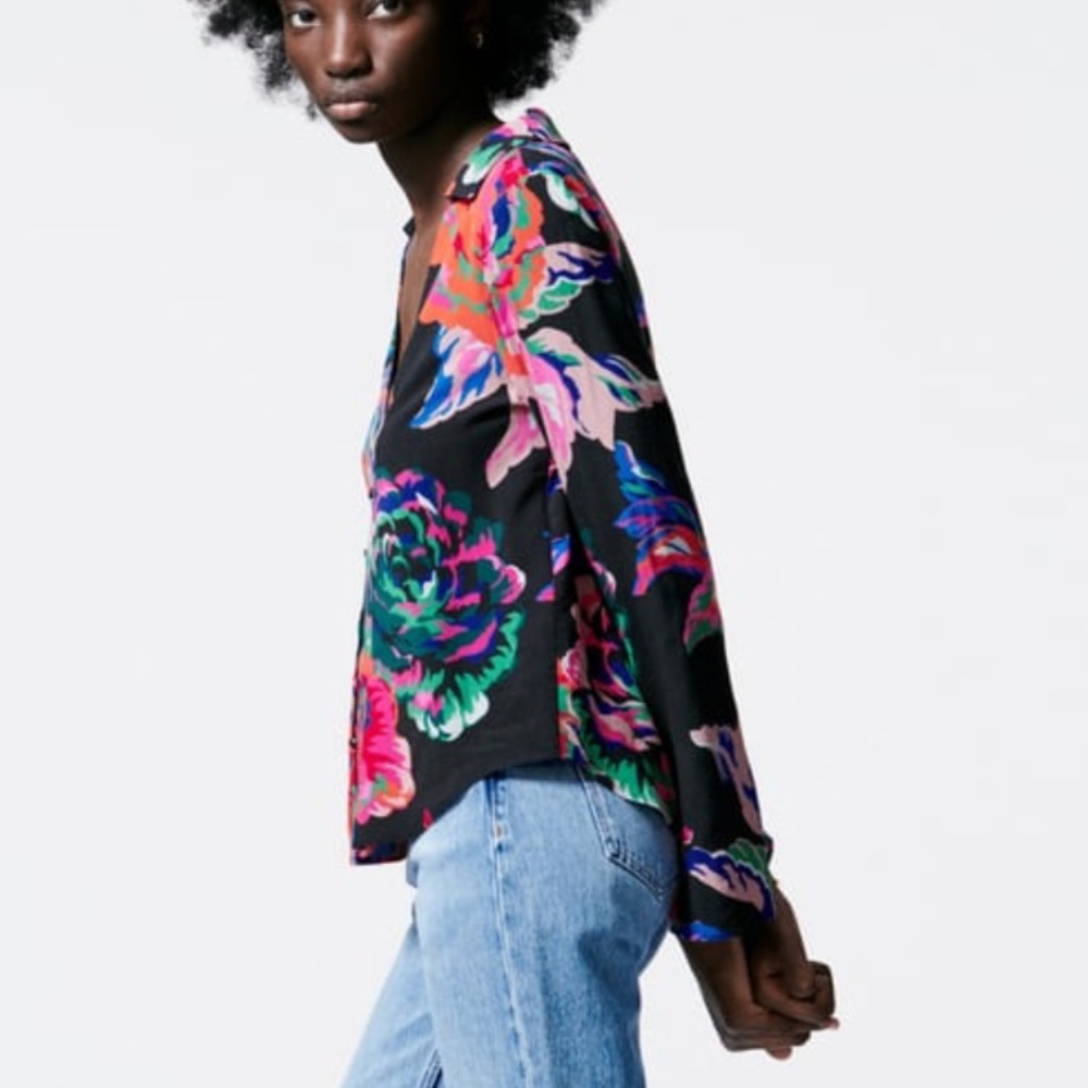 Zara flowy tropical floral  printed shirt - Picture 6 of 12